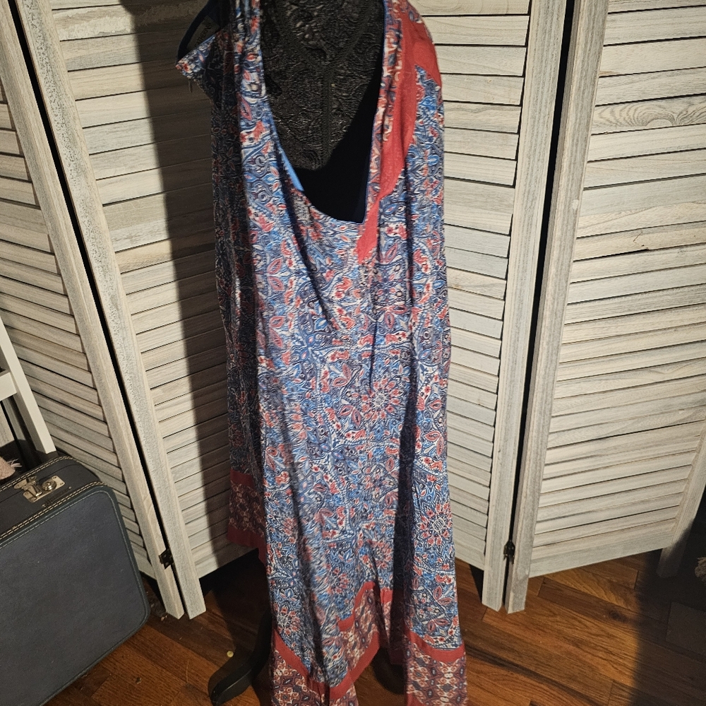Catherines sleeveless boho flowy blue print dress. - Picture 2 of 7